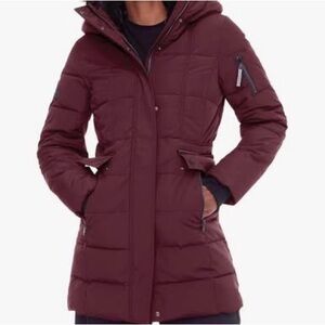 Women's Maroon Hooded Puffer Coat